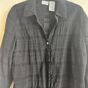 White Stag Black Button up Gawzy top cotton Boxy Textured Blouse 3/4 sleeve XL